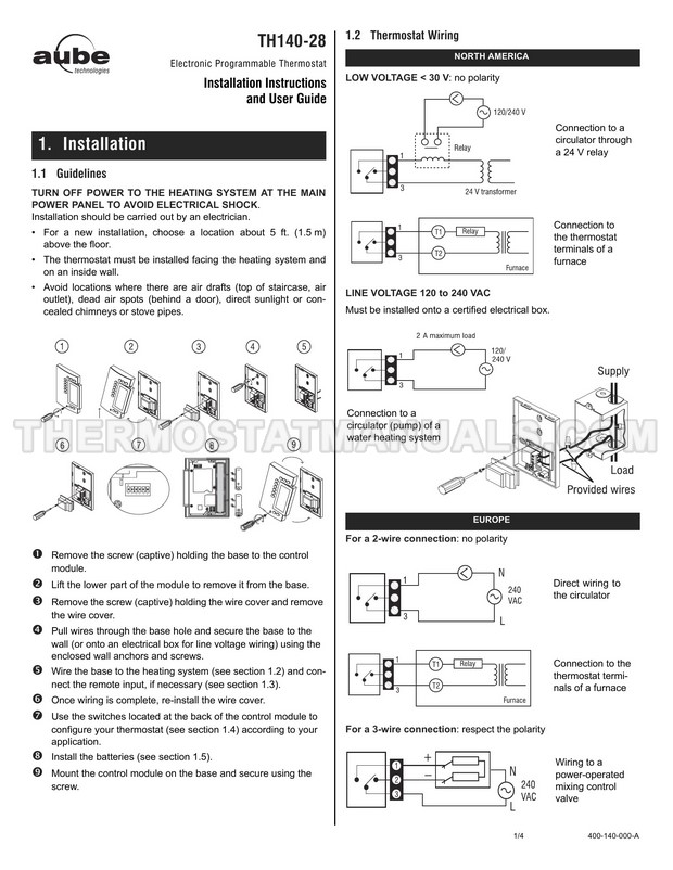 Post-impressionism Universal Confused Aube TH140-28 Thermostat Installation Instructions and User Guide