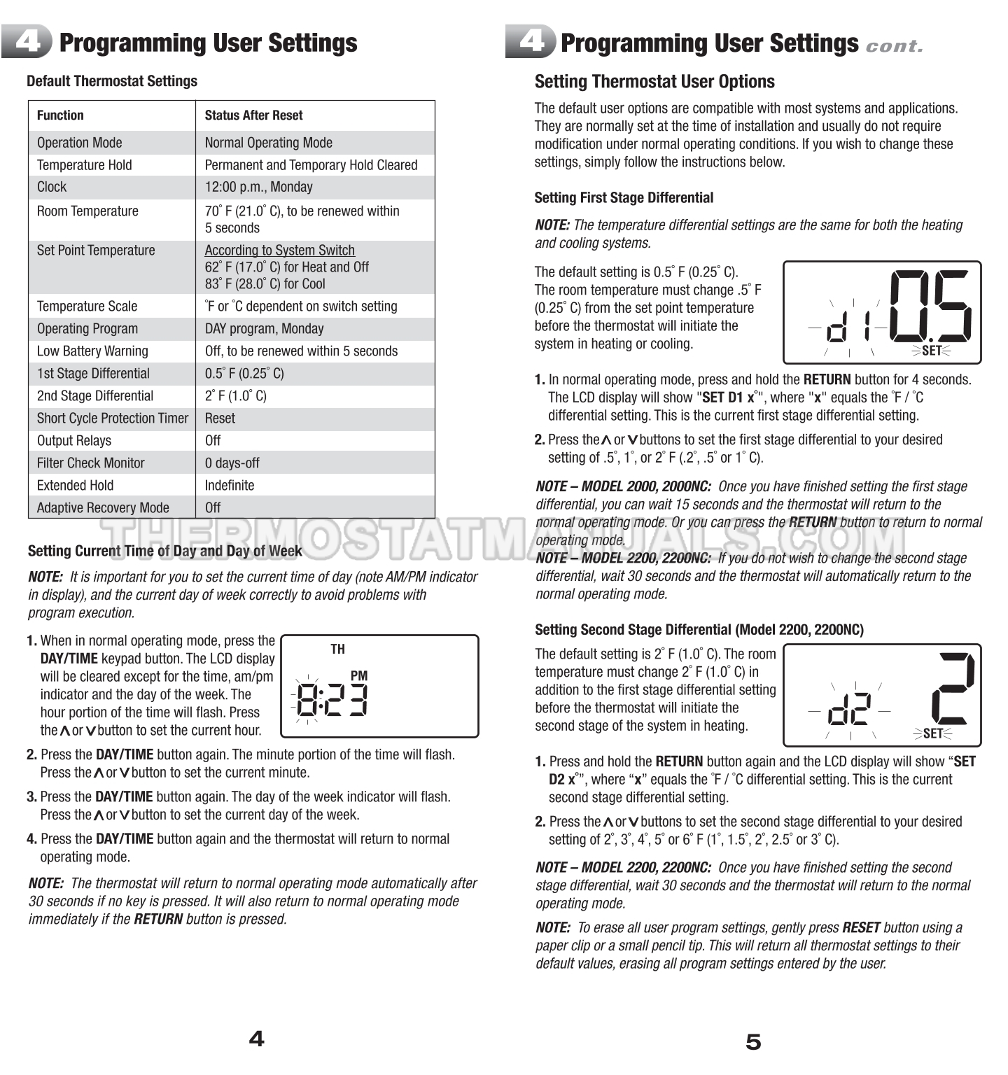 Braeburn 2200NC Builder Thermostat User Manual