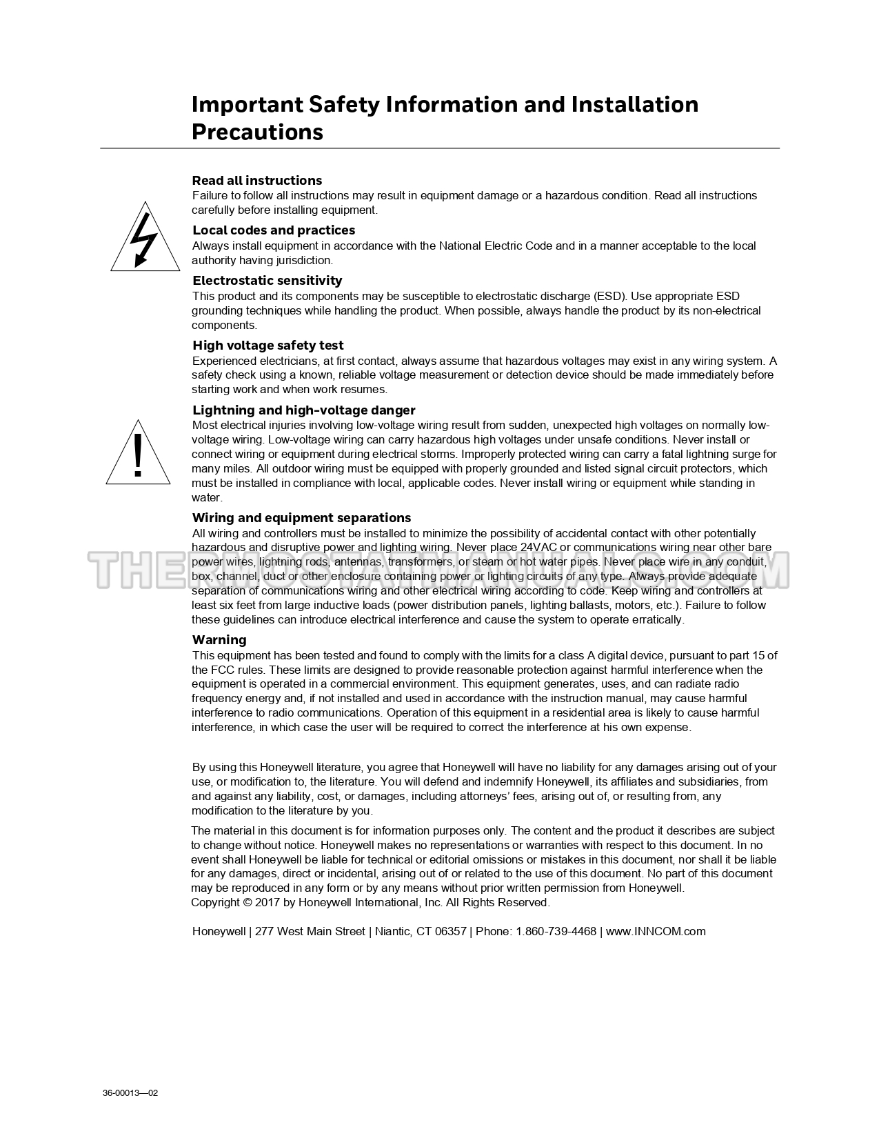 Honeywell INNCOM e7 e-Series Thermostat User Guide