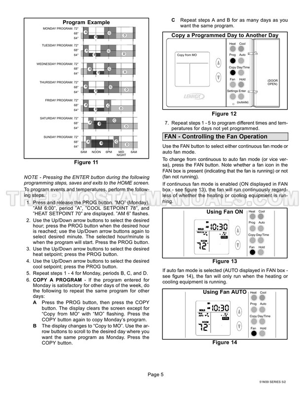 Lennox 51M39 Thermostat Operation Manual