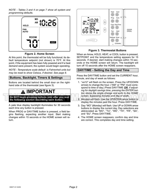 Lennox L3722C ComfortSense Thermostat Operation Manual