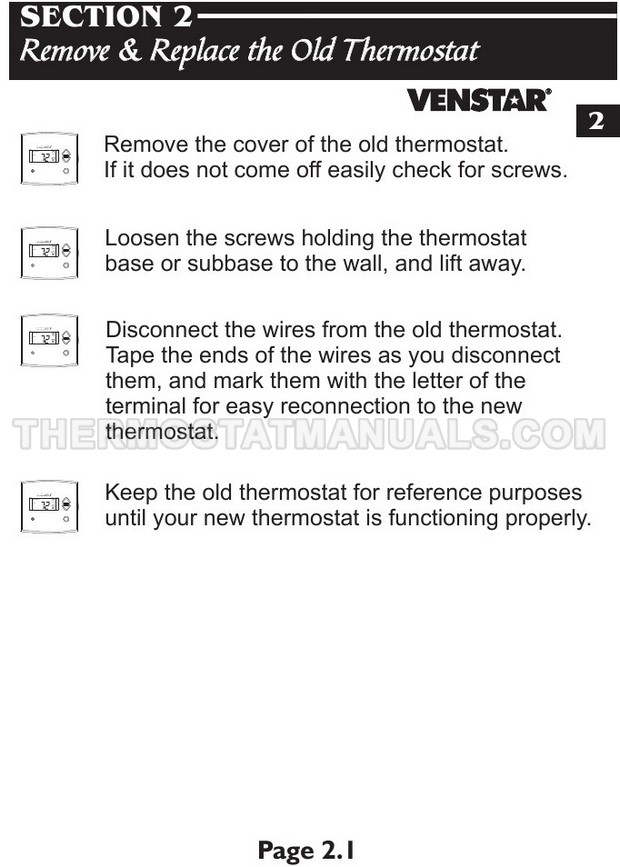 Venstar T2800 Slimline Thermostat Installation Instructions